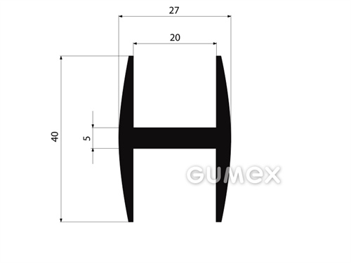 "H" Gummiprofil, 40x27/20/20mm, 70°ShA, EPDM, -40°C/+100°C, schwarz, 